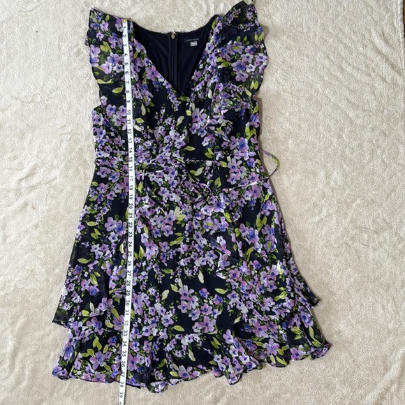Tommy Hilfiger Womens Floral Ruffle Chiffon Fit & Flare Dress Purple Green 14 - Picture 2 of 11